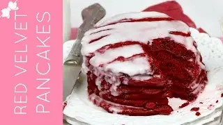 Easy Red Velvet Pancakes with Cream Cheese Glaze // Lindsay Ann Bakes