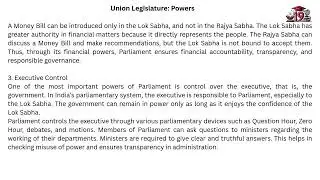 Union Legislature Powers