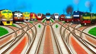 ALL Realstic Trains Every Day RUNNING By Bumpy Branched Railroad Tracks l railroad junction crossing