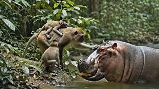 ทำไม  แม่ลิง ลูกลิง ขอบคุณฮิปโป  Mother monkey, baby monkey, thank the hippo.