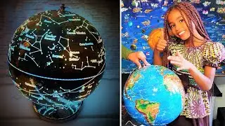 Illuminated GLOBE of the World w/Constellations! Built-In LED Night Light Lamp | Princess Karolina