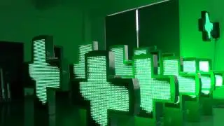 [www.sunriseled.cn] the round green pharmacy cross in showroom