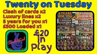 &pound;20 of National lottery scratchcards- Clash of cards Luxury lines &pound;500 loaded 5 years for you