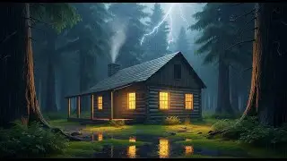 Cabin Rain & Waterfall Sounds | Thunderstorm Night for Sleep