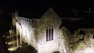 Swords Castle at Night, Swords Village, Co. Dublin, Ireland - Drone Footage