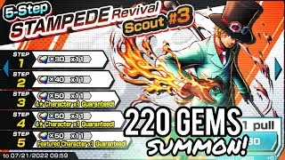 Sabo Returns! 220 GEMS STAMPEDE SABO SUMMON | STAMPEDE Revival #3 | ONE PIECE Bounty Rush (OPBR)