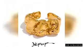 Yhpup New Stainless Steel Creative Metal Wide Ring for Women Gold Color Texture Temperament Jewelry