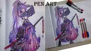 I Drew This Anime Girl Using Only Pens | Long Drawing Timelapse
