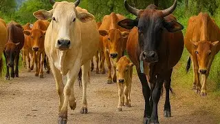 Aktivitas Sapi lembu berjalan pulang Menuju kandang, Suara Sapi Moo, Sapi Lucu Berkerumunan di jalan