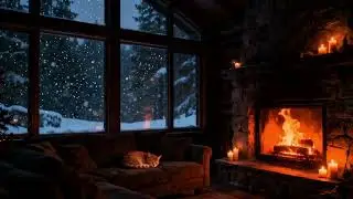 Warm Fireplace & Gentle Piano Jazz | Snowy Night Cabin Ambience 3hour❄️