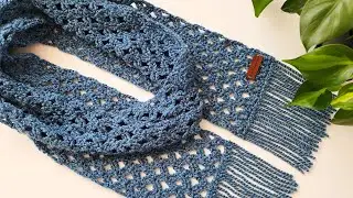 🧣 ОЧЕНЬ ПРОСТОЙ урок по вязанию крючком кружевного шарфа для начинающих (пряжа из твида) | Многоя...