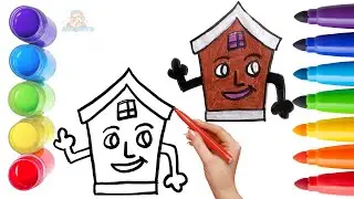 How To Draw cute House Drawing, Painting & Coloring For Kids and Toddlers_ Child Art🐋🌈🎨