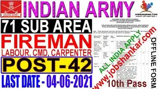 71 Sub Area Fireman, Labour, CMD Bharti 2021  || भारतीय सेना फायरमैन भर्ती २०२१