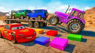 Flatbed Truck McQueen | Transportation with Truck - Pothole vs Car #29 | BeamNG.Drive Gameplay