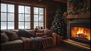 Cozy Winter Cabin Night: Soft Fireplace Crackles & Heavy Snowfall for Deep Sleep