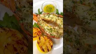 Grilled Lobster Tails with Melted Garlic Butter & Charred Lemons 🦞🔥🍋 #grilledlobster