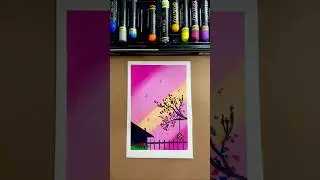 Easy Scenery Drawing | oil pastel Art #artshorts #easytutorial #acrylicpainting #oilpasteldrawing