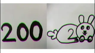 How to draw rabbit with number 200 || animal sketching || rabbit sketching || rabbit drawing
