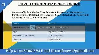 Tally Prime 2022 Purchase order pre- Closure