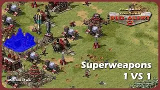 Red alert 2 | Map - Isle of war | 1 vs 1 with SUPERWEAPONS (Brutal Enemy)