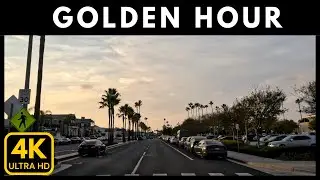 CALIFORNIA 4k - Newport Beach Drive to Irvine During Golden Hour Sunset - Driving + Music