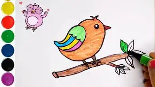 Easy and Cute Birds 🐦 in the Garden 🏡 😍 ☔ Drawing, Painting & Colouring for kids and Toddlers