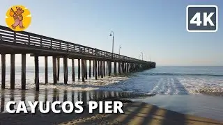 4K Cayucos Pier Walking Tour | 🔊 Binaural Sound