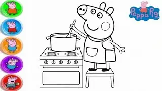 Peppa Pig Cooking Drawing Painting And Colouring, How To Draw Easy Peppa Pig Cartoon Drawing 