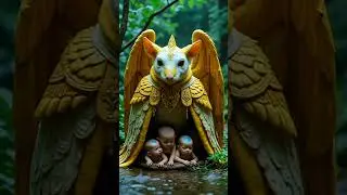 Magical Guardian Creature Protects Innocent Babies Emotional Fantasy Scene