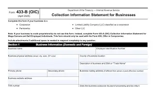 IRS Form 433-B Instructions (Collection Information Statement for Businesses)