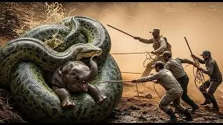 Last Moment Miracle! Heroic Team Saves Elephant from Massive Anaconda Attack #AnimalRescue