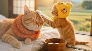Mama Cat is not feeling Well, Kitten skips school to take care of Mama and baby kitten.