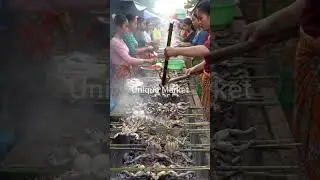 Traditional Asian Market: Unique Frog BBQ Cooking in Local Street Food Culture