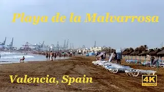Bus Ride To & Beach Walk Playa de la Malvarrosa, Valencia, Spain in 4K