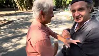 Push hands coupling for reverse roll back and low press in Chen pan ling tai chi