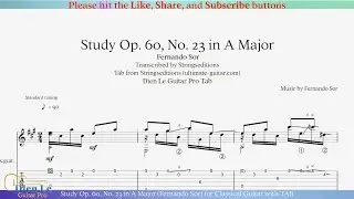 Study Op. 60, No. 23 in A Major (Fernando Sor) for Classical Guitar with TAB
