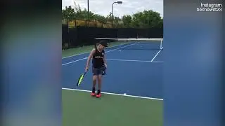 Cruz Hewitt shows off his superstar serve on the tennis court