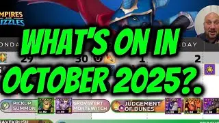 Календарь Empires & Puzzles на октябрь 2025 г. Посещение экипировщиков Астральные демоны и призыв...