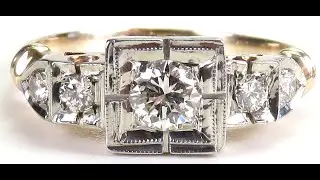 Antique Deco 1920's Diamond Engagement 14KY/W Ring Size 8.25 UK-Q EGL USA www.antiquejewelryco.com