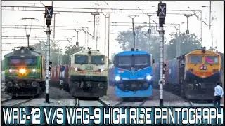 WAG12 VS WAG9 WITH HIGH RISE PANTOGRAPH AND HIGH SPEED ACTION ON REWARI-DELHI SECTION INDIANRAILWAYS