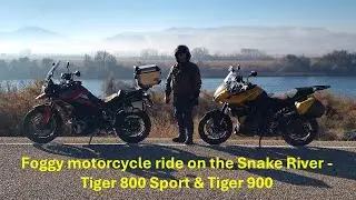 Поездка на мотоцикле в туманную погоду вдоль реки Снейк &mdash; Tiger 800 Sport и Tiger 900.