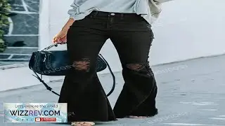 Ripped Raw Hem Flare Leg Jeans Ladies Button Pocket Raw Hem Ripped Zipper High Waist Flare Review