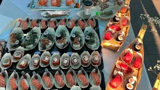 Grand Sushi Cater ,For Spanish Beach Wedding/ #sushi   #catering #satisfying #beach #wedding #happy 