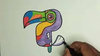 Kids funny Bird and jungle cat drawing @Playfulpaints