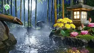 Sleep Music | Midnight Moon Flower – Bamboo Water, Night Rain, Soft Piano