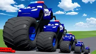 Big & Small McQueen Police Moto with Monster wheels VS Train | BeamNG.drive