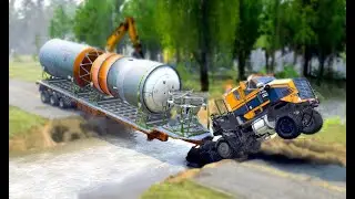 Compilation Truck vs Emergency Bridge on Extreme Collapsed Road | Spintires Mudrunner #mudrunner