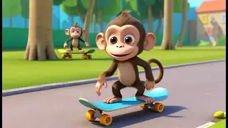 Monkeys Ride a Skateboard | 3D Animated Nursery Rhyme for Kids