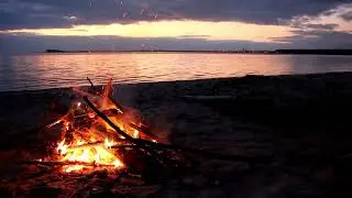 Relaxing Fire & Ocean Waves | Night Beach Bonfire Sounds for Sleep