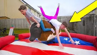 Last To Fall off MECHANICAL BULL Wins $10,000 - CHALLENGE!!